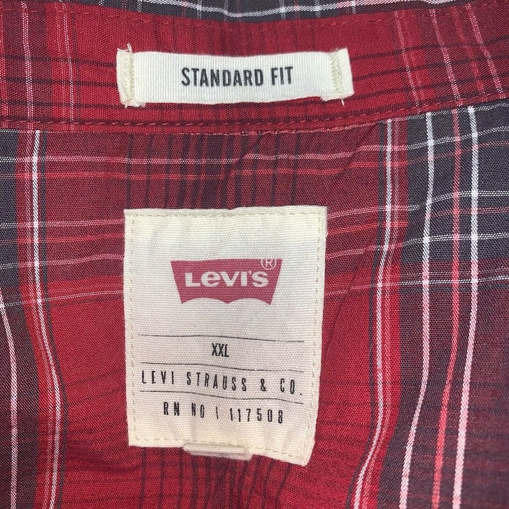 Levis Mens  Standard Fit Long Sleeve Western Pearl Snap Shirt Size XXL Red Plaid - Picture 4 of 5